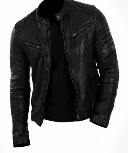 Leather Jacket For Men's Black Biker Motorcycle Genuine Lambskin Leather Outfit