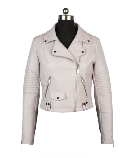 Women white Biker Leather jacket