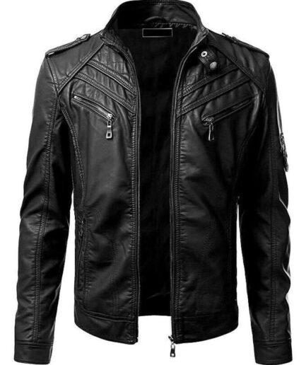 Men's black biker leather jackets | Motorbike racer black leather jacket