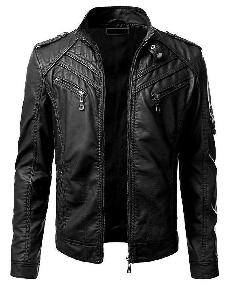 Mens Black biker Leather Jacket Cafe Racer Black Leather Jacket Men Handmade