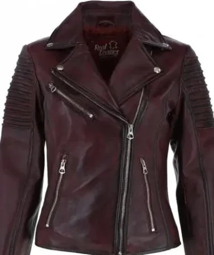 Women Burgundy Leather Biker Jacket Stylish Women Leather Jacket