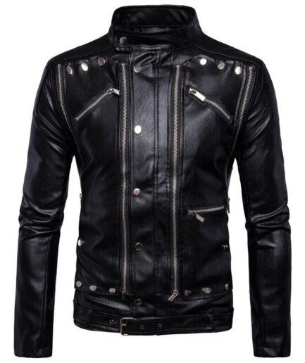 Men's Modern Techy Leather Jacket | Handmade Steampunk Black Biker Jacket