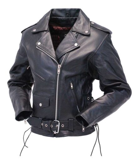 Ladies Leather Motorcycle Jacket Zip Out Lining